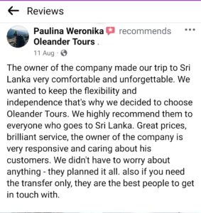 the best travel agency in Sri Lanka - testimonials - oleandertours